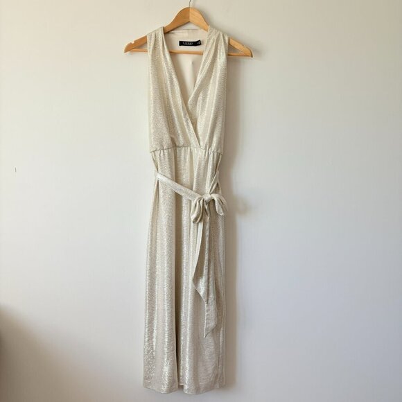 Lauren Ralph Lauren Metallic Shine Print Halter Dress Size 10 - Picture 6 of 10